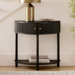 Stead Entryway Table Fluted Half Moon Console - Semicircular, Black Oak Veneer - Hidden Storage with Two Fluted Doors & Br...