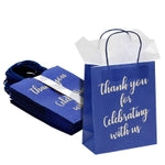 Sparkle and Bash Navy Blue Wedding Thank You Bags - 8x4x10 In, Pack of -24 Medium with Handles & White Tissue Sheets - Gol...