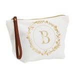 Glamlily Gold Initial B DIY-decorated Makeup Bag for Women, Monogrammed Canvas Cosmetic Pouch (White, 10 x 3 x 6 In)