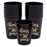 Sparkle and Bash 50th Birthday Cups - 16-Pack, 16 oz, Black & Gold, Cheers to 50 Years - Reusable Leak-Proof Plastic Party...