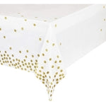 Sparkle and Bash Gold Polka Dot Tablecloth - Durable Disposable Plastic Table Cover - Glitter Confetti Design for Party De...