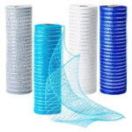 Bright Creations Decorative Mesh Ribbon Rolls - 10 in x 30 ft, 4-Pack, Blue/Silver/White/Royal Blue - Polyburlap Mesh & Me...