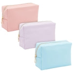 3 Pack Faux Leather Makeup Bag with Zipper, Travel Cosmetic Pouches (3 Pastel Colors)