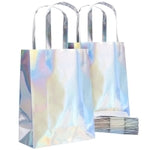 BLUE PANDA Holographic Gift Bags with Handles - 20 Pack, Silver 7 x 9 x 3.1 in - Reusable Paper Goody Bags for Party Favor...