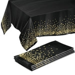 Prestee 4 Pack Gold and Black Table Cloth Rectangle Table Covers 54 x 108 Inches - Plastic Table Cloth Disposable for Part...