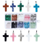 Genie Crafts Cross Charms for Jewelry Making Kit - 40-Piece Assorted Gemstone Cross Charms, 10 Colors - Storage Case & Pen...