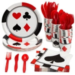 BLUE PANDA 144-Piece Casino Theme Dinnerware Set - Vibrant Vegas Birthday Plates & Cups - Complete Napkins & Cutlery for E...