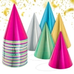 Blue Panda Metallic Birthday Party Cone Hats for Kids & Adults, 100 Pack in 5 Colors – Blue, Green, Gold, Silver & Hot Pin...