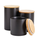Set of 3 Matte Black Kitchen Canister with Airtight Wooden Bamboo Lids, Kitchen Counter Containers, Food Storage Jars, Ide...