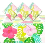 Sparkle and Bash Luau Plastic Tablecloths - 54 x 108 in, Multicolor, Pack of 3 - Tropical Hibiscus Covers for Hawaiian Par...