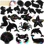 Bright Creations Rainbow Scratch Paper Ocean Animal Ornaments - DIY Doodling Kids Craft Activity - Pack of 50, 5 x 6 in, 1...