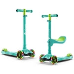 Lascoota 3-Wheel Kids Scooter - Convertible Sit & Stand Design - Lean-to-Steer Balance Control - Motion-Activated LED Whee...