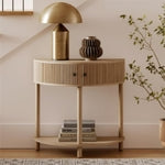 Stead Fluted Half Moon Shaped Console Table, Small Entry Desk, Living Room Furniture, Modern Home Decor, Solid Wood Entryw...
