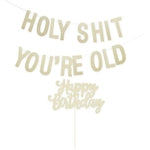 BLUE PANDA Funny Birthday Sign Banner & Cake Topper Set - 10 Ft Gold - Funny Birthday Signs for Milestone Parties