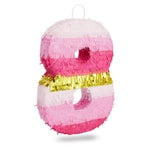 Number 8 Pinata, Pink and Gold for Girls 8th Birthday Party Decorations, Small, 16.5x11x3 in