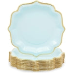 Light Blue Paper Party Plates with Gold Foil Scalloped Edging (9 In, 48 Pack)