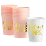 BLUE PANDA Bachelorette Party Cups - 16 Pack, 16 Oz, Pink & White Reusable Plastic for Bachelorette Party Supplies & Favor...