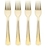 Prestee 100 Count Plastic Forks - 7" Heavy Duty Gold Plastic Silverware Utensils - Elegant, Disposable Gold Forks for Wedd...