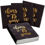 Sparkle and Bash 75th Birthday Paper Cocktail Napkins - 5 x 5 In, 3-Ply, Black & Gold -Pack of 50 - Cheers to 75 Years Foi...