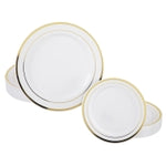 Prestee 50-Piece Disposable Plates Set - White with Gold Rimmed Plastic Plate for Parties, Holidays, Weddings - Includes 2...