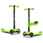 Lascoota 2-in-1 Kids Kick Scooter with Seat - Green - Ages 3-12, Up to 100 lb - Removable Seat & Anti-Slip Deck - Lean-to-...