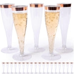 Prestee Set of 24 Plastic Champagne Flutes with Rose Gold Rim - 4.5 oz - Shatterproof Disposable Glasses - Elegant Design ...