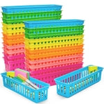 24-Pack Pencil Holder Trays and Organization Baskets - Plastic Caddy for Desk and Elementary Teacher Supplies for Classroo...