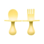 Elli&Nooli Silicone Baby Utensils Set - 2 Count, Yellow - Star-Shaped Choke Guards for Constructive Eating - Spoon & Fork ...