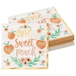 Sparkle and Bash Peach Paper Napkins - 6.5 x 6.5 In, 50 Pack, 1-Ply - Gold Border & Floral Design Napkins for Peach Baby S...