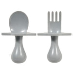 Elli&Nooli Silicone Spoons & Forks Set - 2-Piece, Gray - Ergonomic Self-Feeding for Toddler Utensil - Choke Barrier Stoppe...