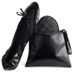 Rose Cheeks Black Foldable Ballet Flats for Women, Roll Up Flats with Zipper Pouch, US Size 8.5-9.5 - Ballet Slippers Wome...