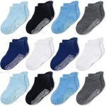 CozyWay Baby & Toddler Socks with Grippers Non Slip Ankle Grip Socks For Boys and Girls - Comfy Soft Cotton 6-12 Months Bl...