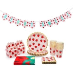 Sparkle and Bash Strawberry Tablecloth & Birthday Party Decorations Set - 87-Piece Pink Daisy-Print Plates, Cups, Napkins ...