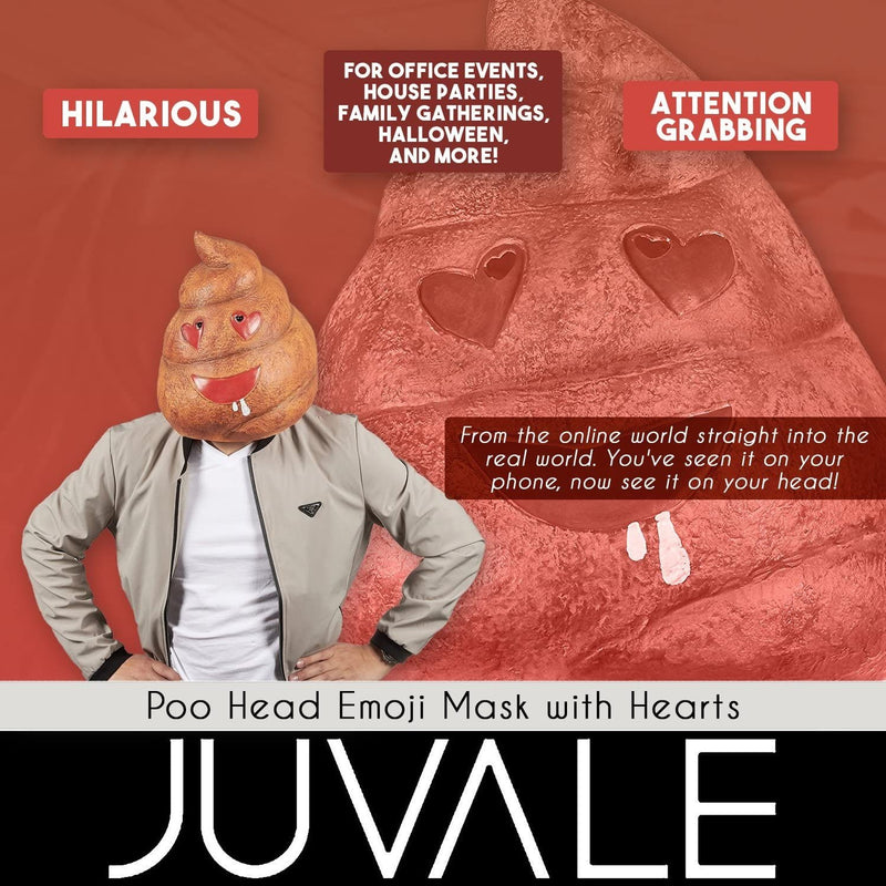 Poop Emoji Head Mask - Poop Mask for Halloween Costume, Photo Booth Prop, Heart Eyes Brown