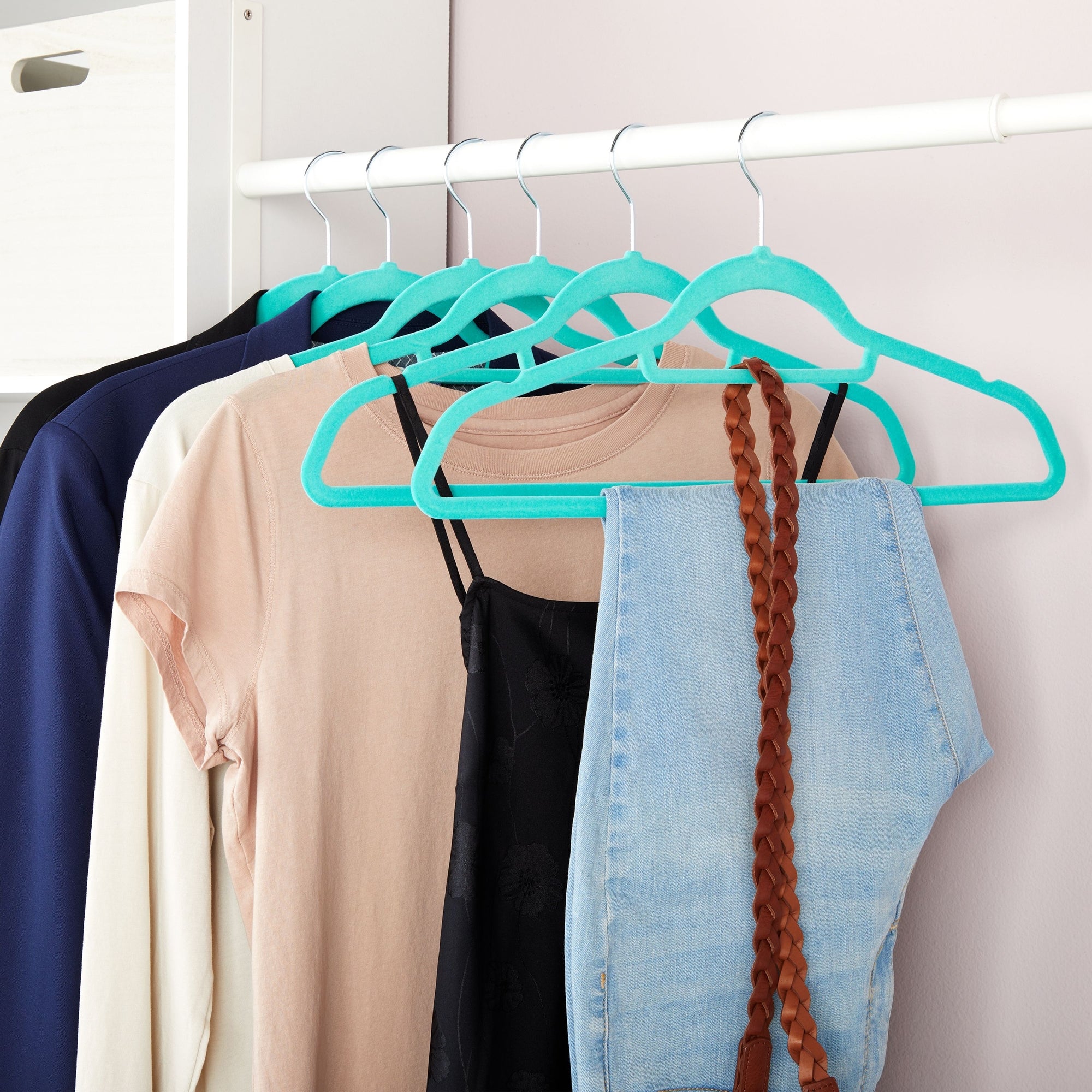 50 Pack Non Slip Velvet Clothes Hangers with Cascading Hooks Space
