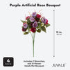 4-Pack Silk Cloth Artificial Rose Bouquet, 13-Inch Faux Flower Arrangement with 7 Branches and 21 Flower Heads (Purple)