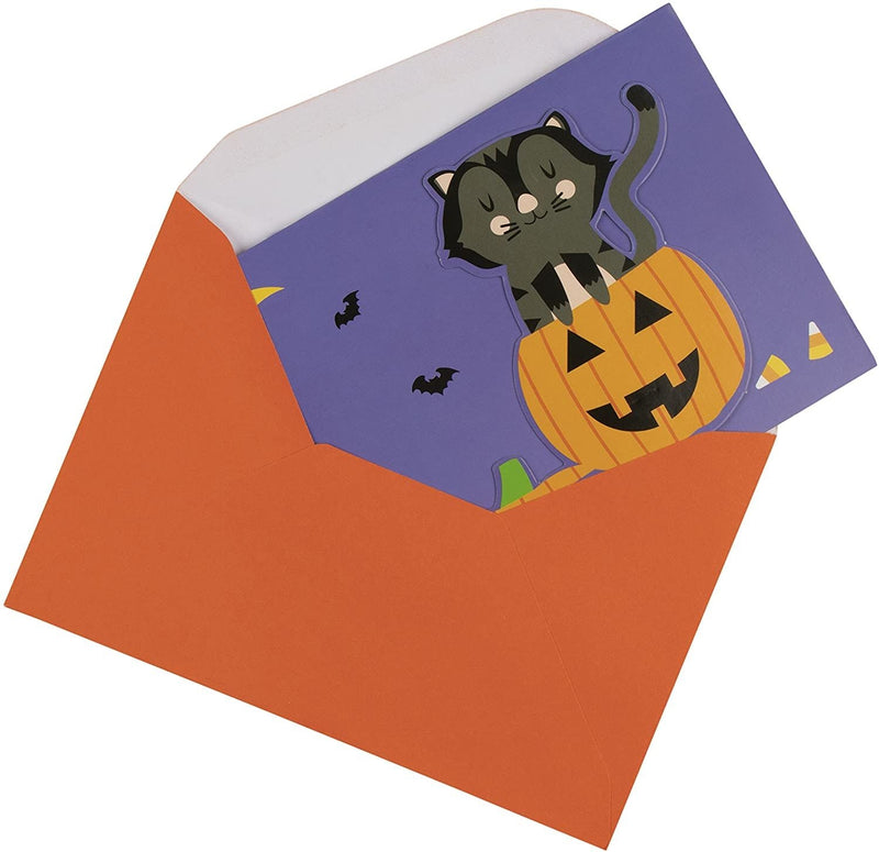 Halloween Greeting Cards - 24-Pack Handmade Halloween Notecards with 6 Designs for Trick-or-Treating, Party Favors, Includes Inside Greeting Messages and Orange Envelopes, 4 x 6 Inches