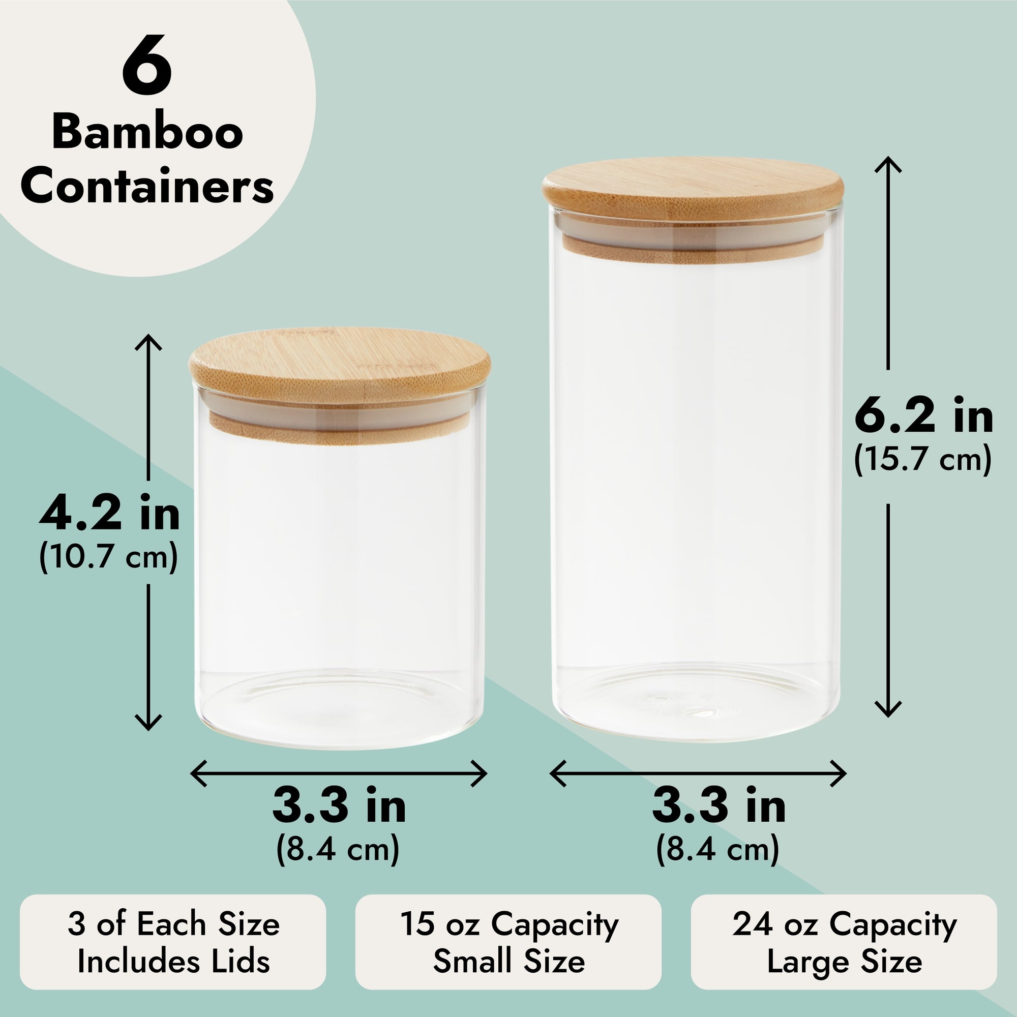Set of 2 Large Glass Food Storage Containers for Pantry Jars