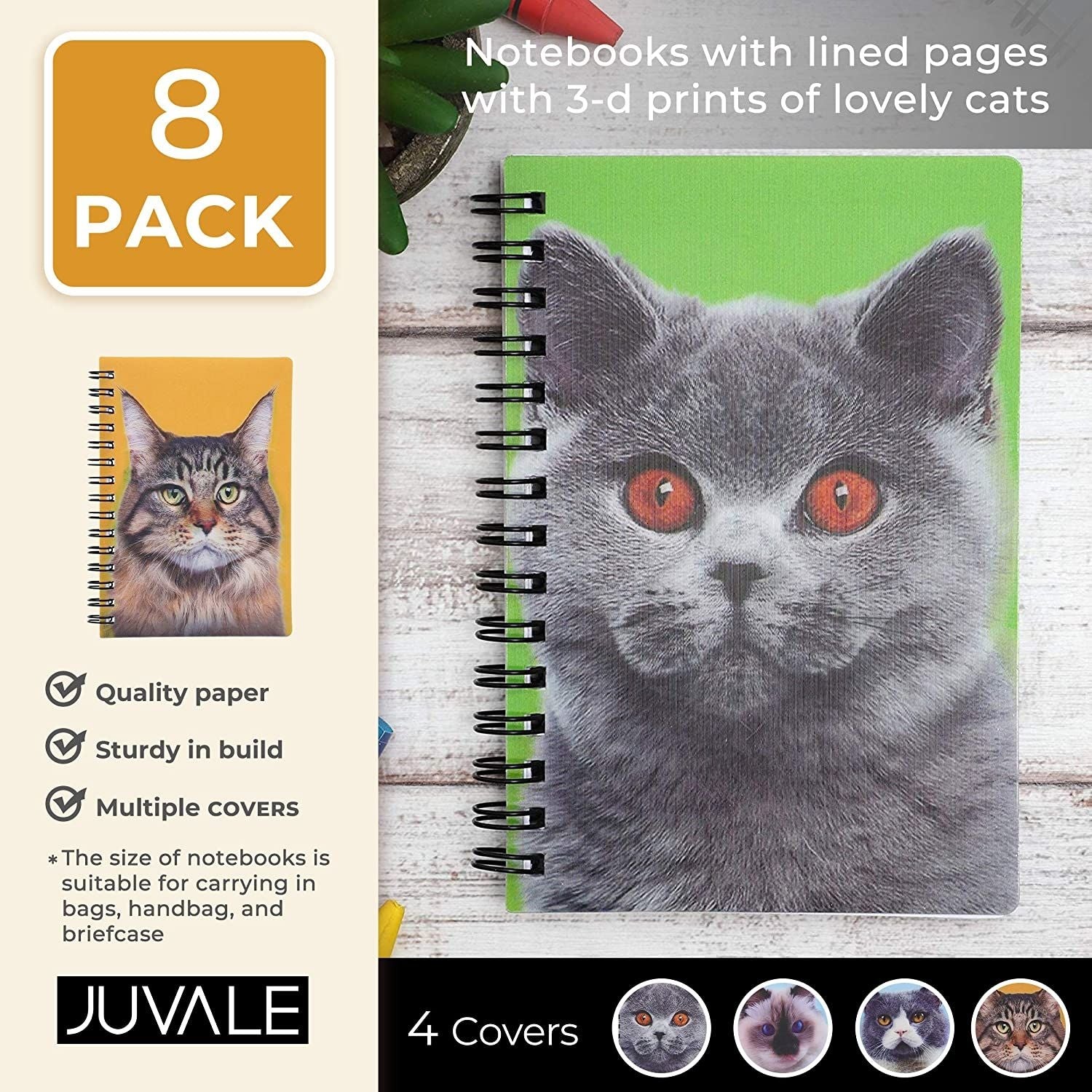 Cat Softcover Notebooks with 3D Effect (3.7 x 5.3 in, 8 Pack)