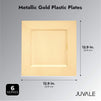 Square Metallic Gold Plastic Charger Plates and Napkin Rings Set (Serves 6)