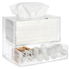 Clear Tissue Box Holder with Pull Out Drawer, Rectangle Dispenser Tissue Box Cover and Cosmetic Organizer for Bathroom (9.3 x 7 x 5 In)