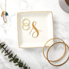 Letter S Ceramic Trinket Tray, Monogram Initials Jewelry Dish (4 x 4 Inches)