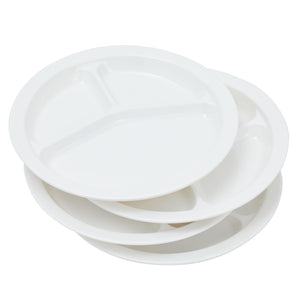 4 Pack Reusable White Melamine Portion Control Plates with Dividers for Adults, Dinner, Microwave and Dishwasher Safe (10 In)