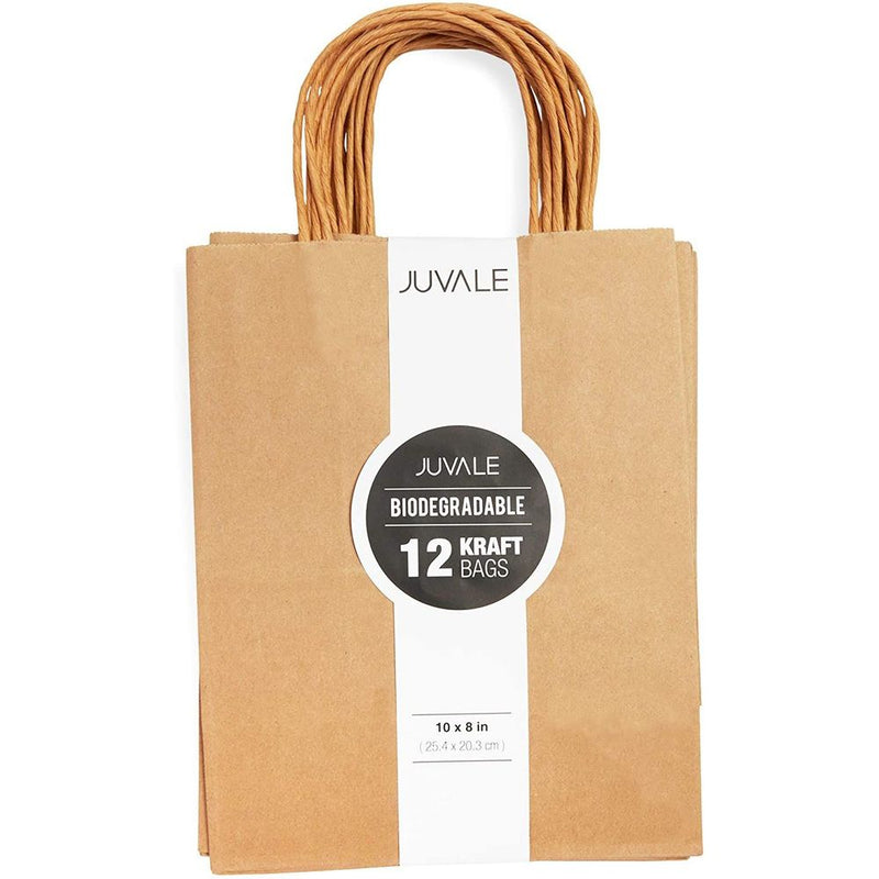 Medium Kraft Paper Gift Bags with Handles (Brown, 8 x 10 Inches, 12 Count)