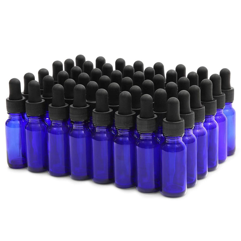 48 Count 0.5 oz Blue Glass Dropper Bottles and 6 Funnels (15 ml, 54 Pieces)