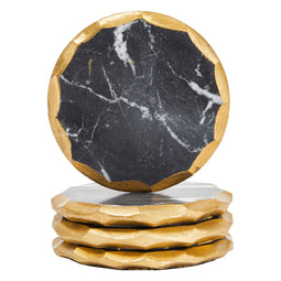 4 Pack Geode Coasters for Drinks, Selenite Crystal Slices  with Gold Edge Trim (3.75-4 in)