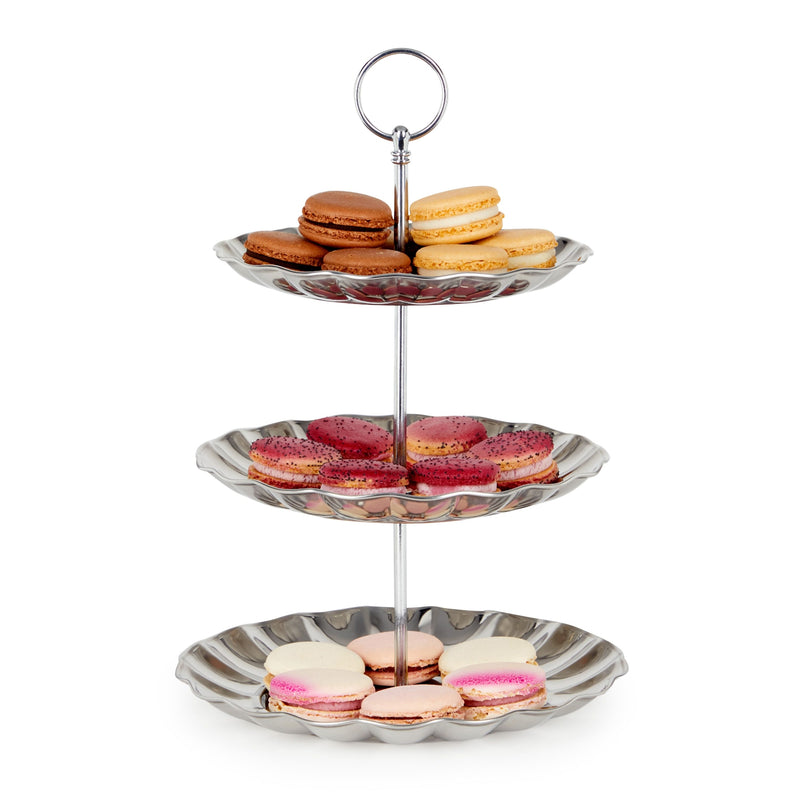 3 Tier Dessert Stand, Silver Metal Serving Tray to Display Cupcakes, Pastries, Finger Food (13 Inches)