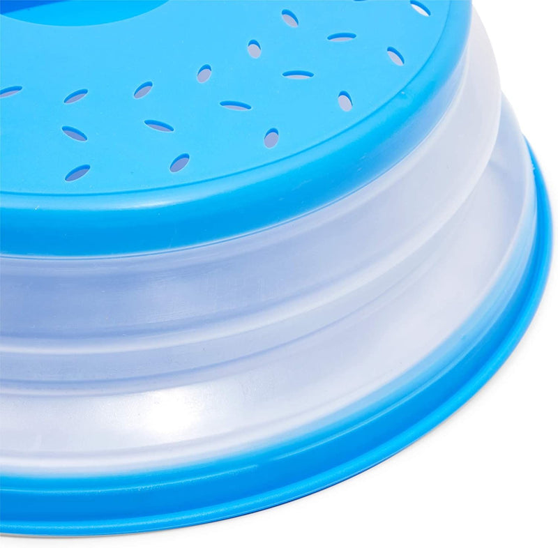 2-Pack 10.5" Silicone Collapsible Microwave Plate Cover, Food Splatter Colander, Blue