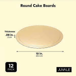 Gold Foil Round Cake Boards, 10 Inch Scalloped Dessert Base (12 Pack)