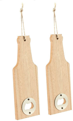 Beer Bottle Opener - 2-Pack Bartender Bottle Opener, Bottle-Shaped with Wooden Handle and String, 7.9 x 3.9 x 0.4 Inches